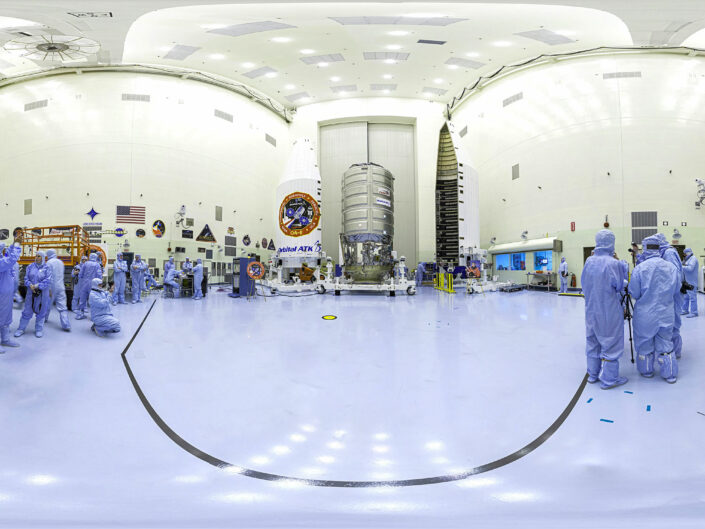 360-degree panoramic view inside the Payload Hazardous Servicing Facility at the Kennedy Space Center with the Cygnus Space Capsule prior to being encapsulated for launch. Image March 8th, 2016. Original image size is 311 megapixels or 24970 x 12485 px