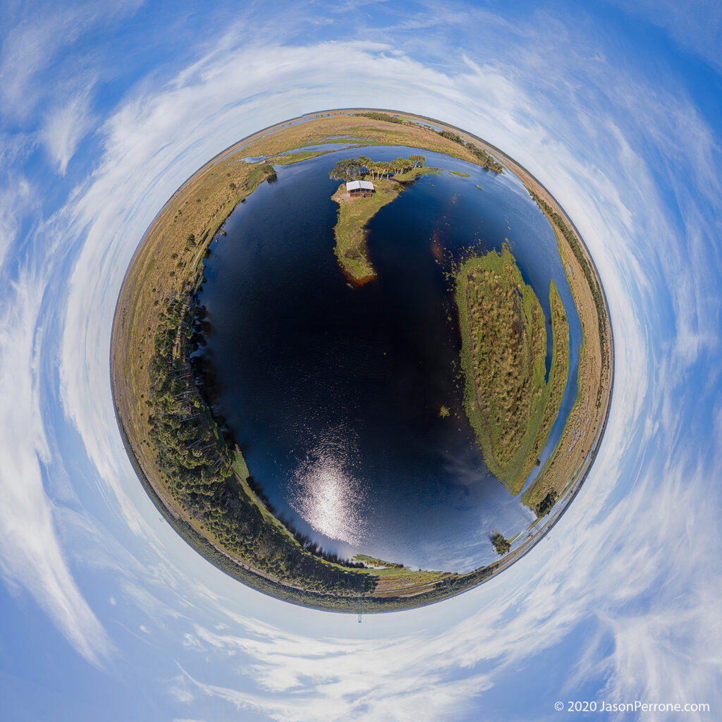 Tosohatchee WMA aerial 360 panoramic in a tiny planet projection.