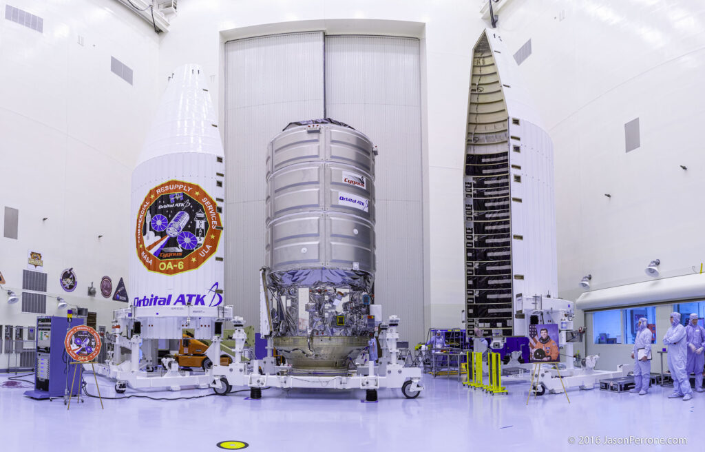 Orbital ATK Cygnus Spacecraft inside NASA's Payload Hazardous Servicing Facilty at the Kennedy Space Cetner in Florida during a media event on March 3rd, 2016. Photo by: Jason Perrone