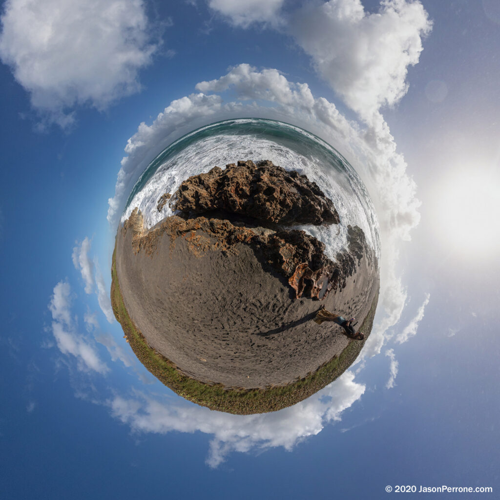 Little planet projection at Blowing Rock Preserve at Hobe Sound in Florida. 