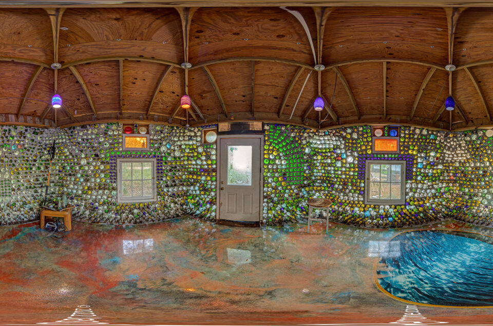 360-degree panoramic image captured at the Carrabelle Bottle House. May 2022